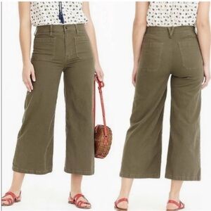 J.Crew Point Sur Washed Wide Leg Cropped Pants Army‎ Green Size 24